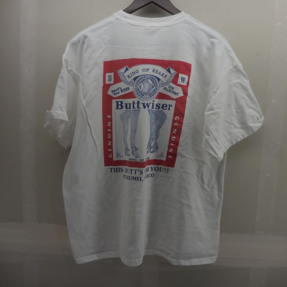 Vintage Buttwiser King of Rears Cozumel Mexico Graphic T-Shirt White XL Parody